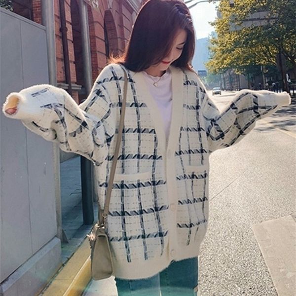 womens knits tees winter clothes women cardigan korean fashion vintage knitted sweater loose laziness v neck grid long sleeve harajuku coat, White
womens knits tees winter clothes women cardigan korean fashion vintage knitted sweater loose laziness v neck grid long sleeve harajuku coat, White