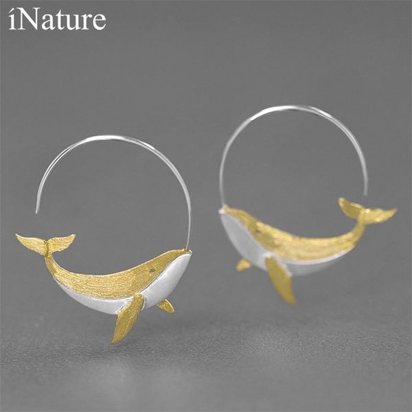 hoop huggie inature 925 sterling silver fashion personality whale earrings for women jewelry 220924, Golden;silver