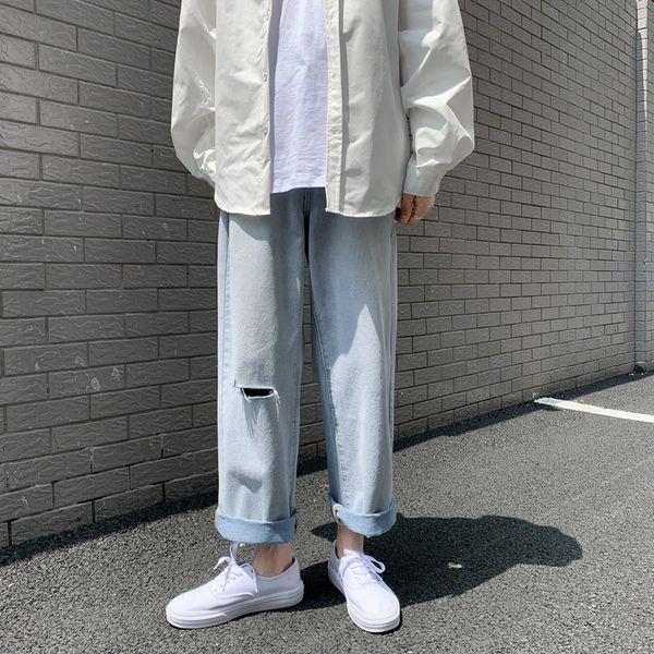 men's jeans spring light blue ripped baggy streetwear korean fashion straight denim wide leg pants male brand 220927
men's jeans spring light blue ripped baggy streetwear korean fashion straight denim wide leg pants male brand 220927