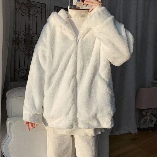 men's down parkas solid color double sided wear couple bear cotton hoodie women thick warm lamb velvet zipper loose sweater coat 220927, Black
men's down parkas solid color double sided wear couple bear cotton hoodie women thick warm lamb velvet zipper loose sweater coat 220927, Black