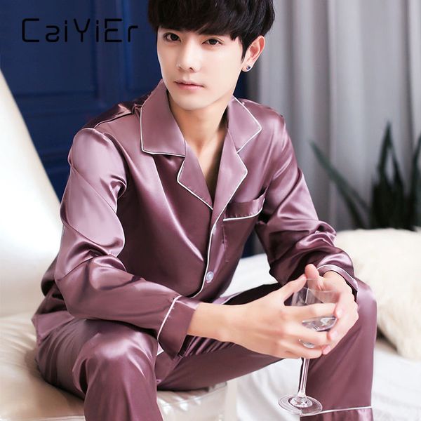 men's sleepwear caiyier spring summer silk men pajamas set solid color long sleeve sleepwear modern style soft men nightwear loose home, Black;brown
men's sleepwear caiyier spring summer silk men pajamas set solid color long sleeve sleepwear modern style soft men nightwear loose home, Black;brown