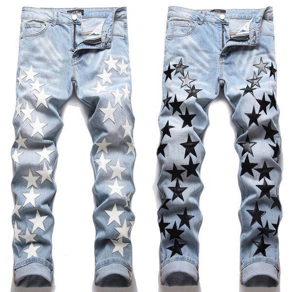 men's jeans mens slimming fit denim pants light luxury stars embroidery jeans trendy casual street fashion men 220927, Blue
men's jeans mens slimming fit denim pants light luxury stars embroidery jeans trendy casual street fashion men 220927, Blue