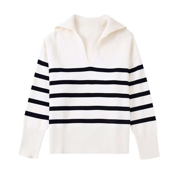 womens sweaters women autumn leisure fashion striped knitted sweater vintage lapel long sleeve female pullovers chic 220923, White;black
womens sweaters women autumn leisure fashion striped knitted sweater vintage lapel long sleeve female pullovers chic 220923, White;black