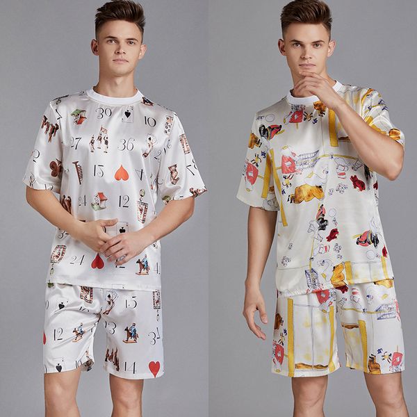 men's sleepwear summer men pyjama set print satin men pajama suit short sleeve shorts silk pajama man sleepwear spring pajama male nigh, Black;brown
men's sleepwear summer men pyjama set print satin men pajama suit short sleeve shorts silk pajama man sleepwear spring pajama male nigh, Black;brown