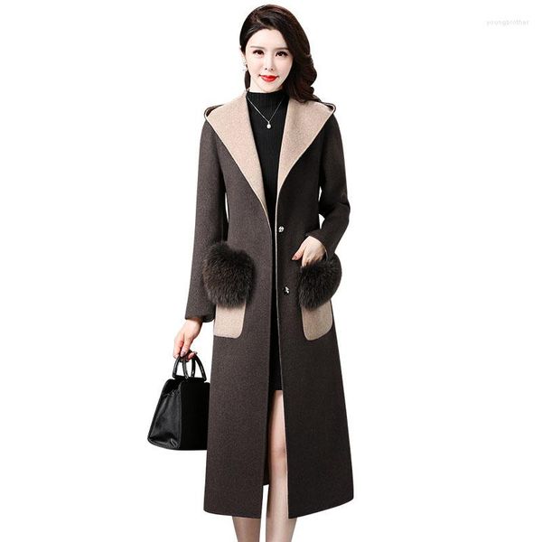 women's wool women hooded medium-length coat autumn winter lady temperament elegant street all-match woolen trench f256, Black
women's wool women hooded medium-length coat autumn winter lady temperament elegant street all-match woolen trench f256, Black