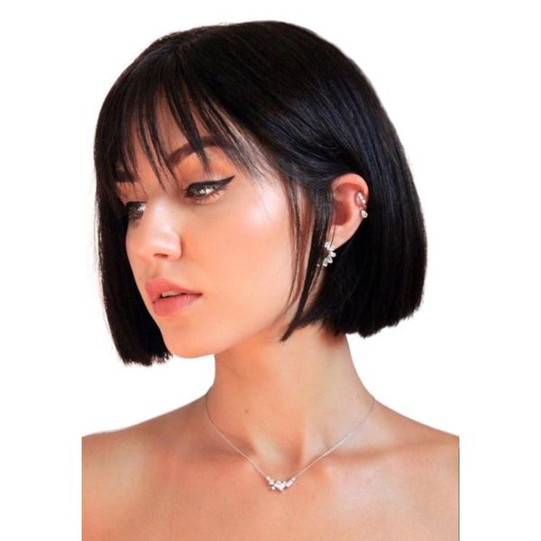 short human hair wigs for women straight bob wig with bangs machine made wig 8-14", Black;brown
short human hair wigs for women straight bob wig with bangs machine made wig 8-14", Black;brown