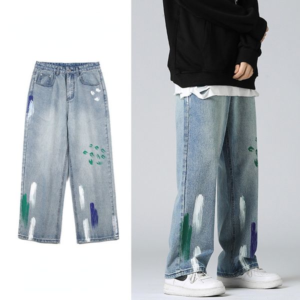 men's jeans trendy streetwear men graffiti baggy casual straight personality male wide leg denim pants fashion youth trousers 220927, Blue
men's jeans trendy streetwear men graffiti baggy casual straight personality male wide leg denim pants fashion youth trousers 220927, Blue