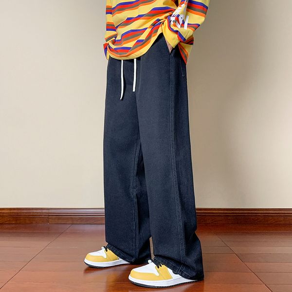 men's jeans korean fashion black baggy drawstring design elastic waist streetwear loose straight denim skate pants male 220927, Blue
men's jeans korean fashion black baggy drawstring design elastic waist streetwear loose straight denim skate pants male 220927, Blue