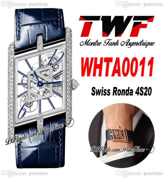 twf whta0011 swiss ronda 4s20 quartz watch montre asymetrique mens ladies watches diamonds case skeleton dial blue leather womens super edit, Slivery;brown
twf whta0011 swiss ronda 4s20 quartz watch montre asymetrique mens ladies watches diamonds case skeleton dial blue leather womens super edit, Slivery;brown