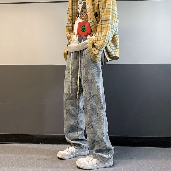 men's jeans blue black fashion mopping geometric patchwork streetwear baggy denim pants male straight loose cowboy trousers 220927
men's jeans blue black fashion mopping geometric patchwork streetwear baggy denim pants male straight loose cowboy trousers 220927