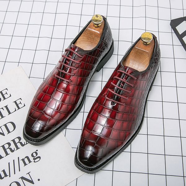 

Elegant Oxford Shoes Men Shoes Solid Color Crocodile Pattern PU Square Toe Lace Up Business Casual Wedding Nightclub Party Daily AD261, Clear