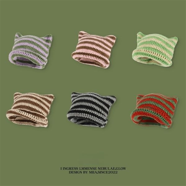 beanieskull caps wide brim hats bucket hats japanese beanie hat ins little devil striped knitted wool cap autumn and winter cute cat ears po, Blue;gray
beanieskull caps wide brim hats bucket hats japanese beanie hat ins little devil striped knitted wool cap autumn and winter cute cat ears po, Blue;gray