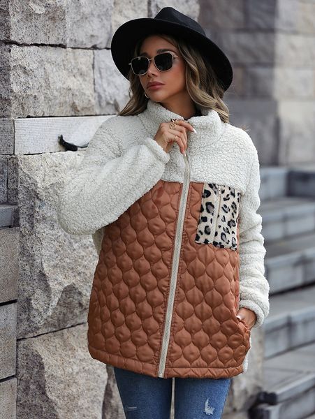 winter warm jacket for women fashion loose long sleeve stand collar zip up leopard patchwork fleece coat female outerwear, Black;brown
winter warm jacket for women fashion loose long sleeve stand collar zip up leopard patchwork fleece coat female outerwear, Black;brown