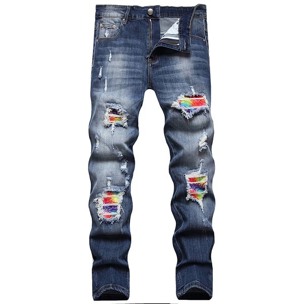 men's jeans european jean sllim fit hombre patch men patchwork ripped for trend brand motorcycle pant mens skinny, Blue
men's jeans european jean sllim fit hombre patch men patchwork ripped for trend brand motorcycle pant mens skinny, Blue