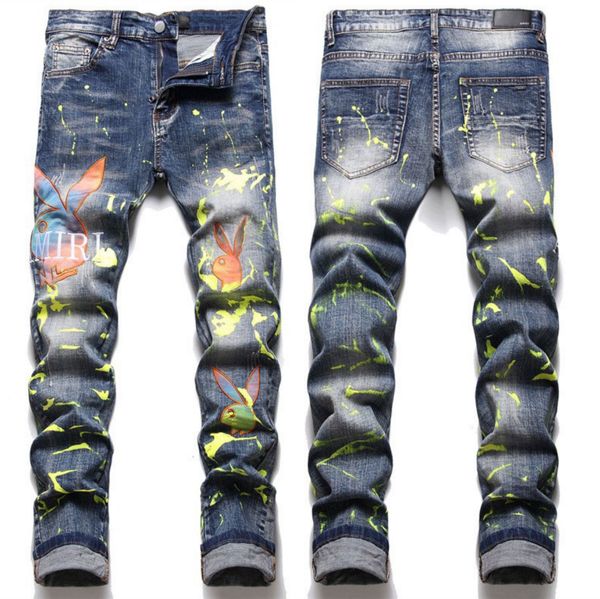 men's jeans mens slimming fit denim pants light luxury rabbit embroidery jeans trendy prints casual street fashion men 220927, Blue
men's jeans mens slimming fit denim pants light luxury rabbit embroidery jeans trendy prints casual street fashion men 220927, Blue