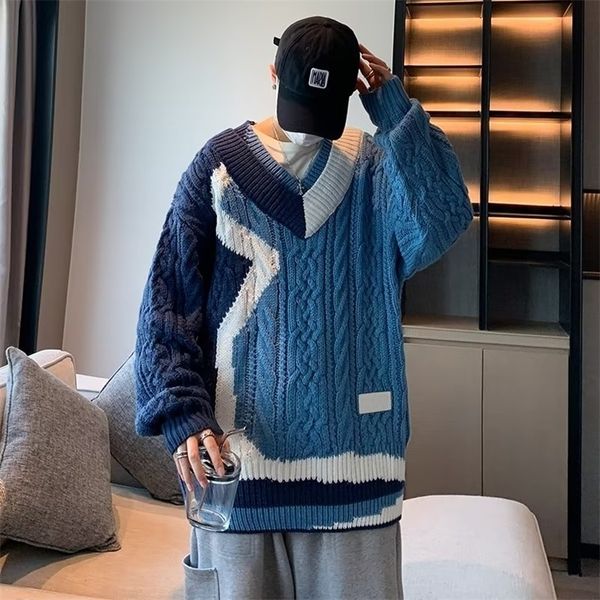 men's sweaters harajuku mens sweater knitted pullover v neck coat 220927, White;black
men's sweaters harajuku mens sweater knitted pullover v neck coat 220927, White;black