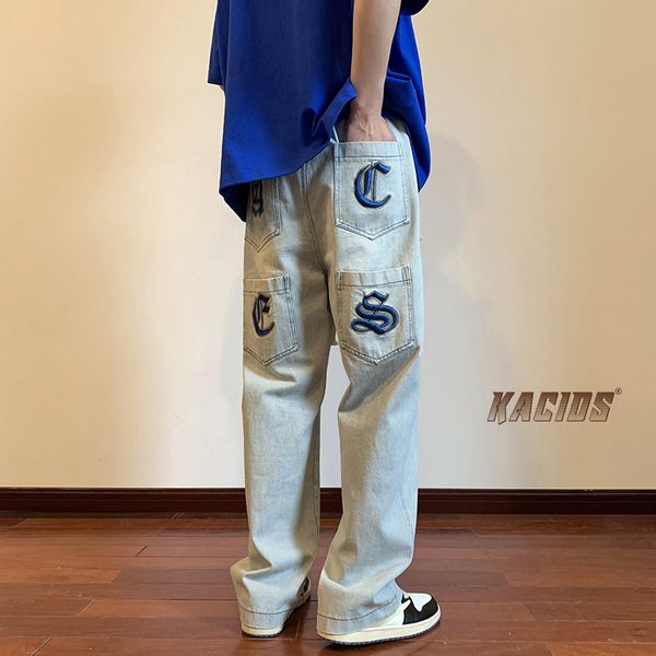 men's jeans letter embroidery brand multi pockets hip hop y2k streetwear pants casual fashion ripped hole denim pant 220927, Blue
men's jeans letter embroidery brand multi pockets hip hop y2k streetwear pants casual fashion ripped hole denim pant 220927, Blue