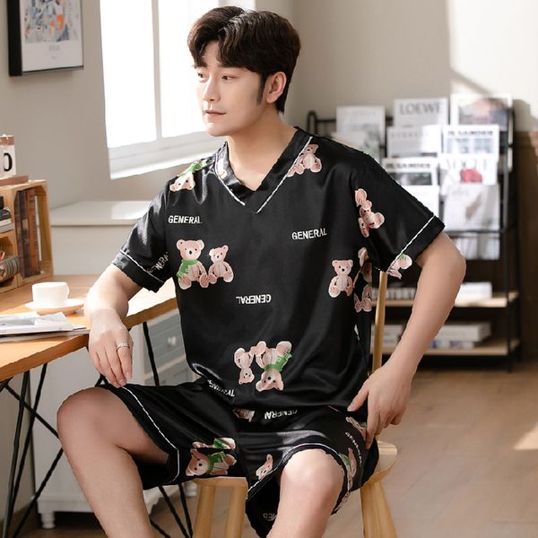 men's sleepwear silk pajama sets for men summer short sleeve vneck satin korean casual sleepwear suit male loose cartoon 2pcs home clot, Black;brown
men's sleepwear silk pajama sets for men summer short sleeve vneck satin korean casual sleepwear suit male loose cartoon 2pcs home clot, Black;brown