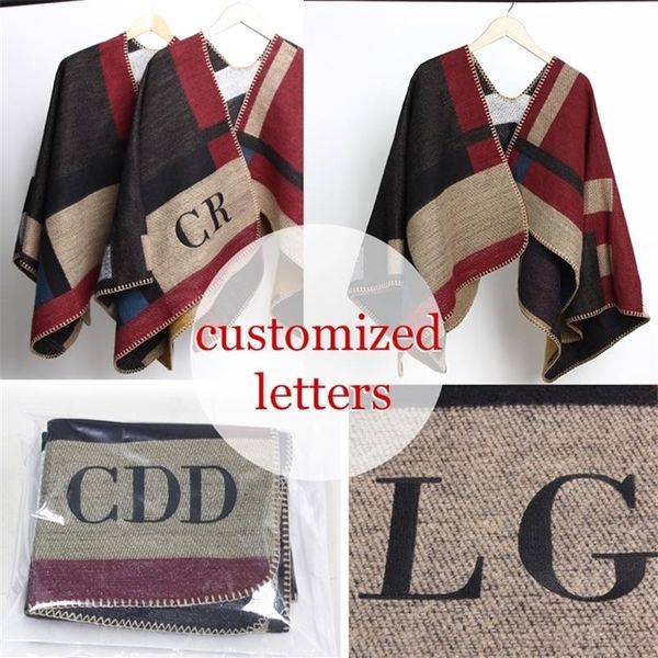 new brand women monogramed blanket cashmere wool personalized initials scarf plaid cape winter poncho 2012143212, Black
new brand women monogramed blanket cashmere wool personalized initials scarf plaid cape winter poncho 2012143212, Black