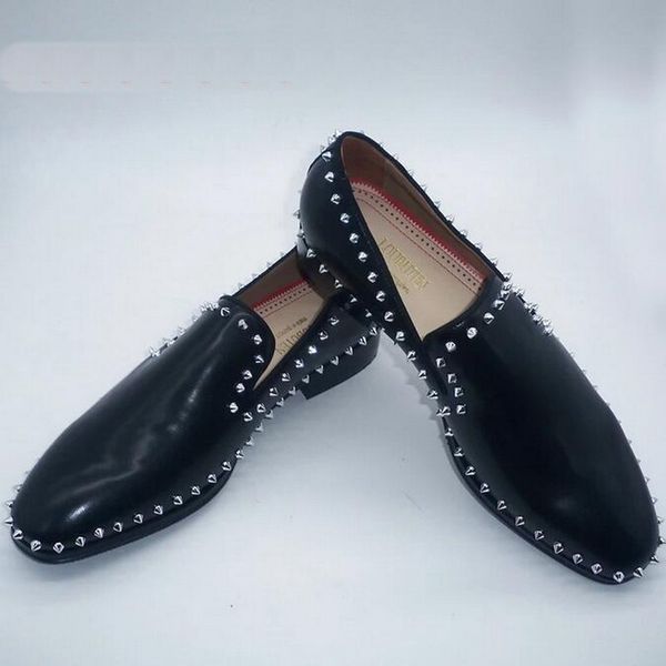 black matte leather spikes men shoes red soled loafers luxury handmade silver rivets red bottom shoe mens dress slip on casual oxfords
black matte leather spikes men shoes red soled loafers luxury handmade silver rivets red bottom shoe mens dress slip on casual oxfords