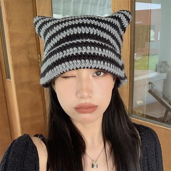 beanieskull caps wide brim hats bucket hats devil striped knitted hat men women winter warmer cute cat ears skullies cap autumn woolen beani, Blue;gray
beanieskull caps wide brim hats bucket hats devil striped knitted hat men women winter warmer cute cat ears skullies cap autumn woolen beani, Blue;gray