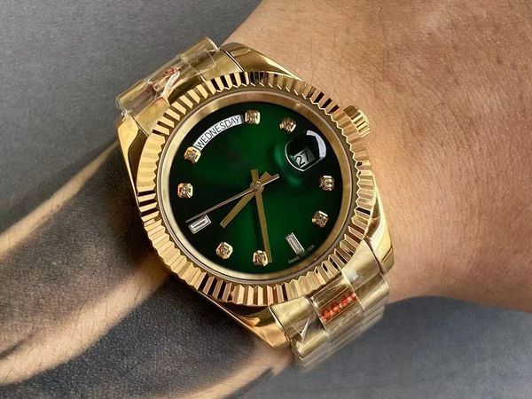 customized luxury gold series men's watch double calendar automatic mechanical diamond with green dial first choice for gift giving des, Slivery;brown
customized luxury gold series men's watch double calendar automatic mechanical diamond with green dial first choice for gift giving des, Slivery;brown