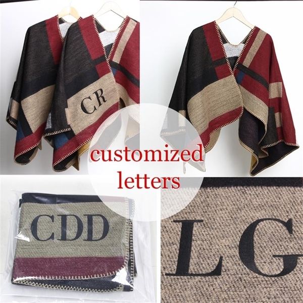 new brand women monogramed blanket cashmere wool personalized initials scarf plaid cape winter poncho 201214241m, Black
new brand women monogramed blanket cashmere wool personalized initials scarf plaid cape winter poncho 201214241m, Black