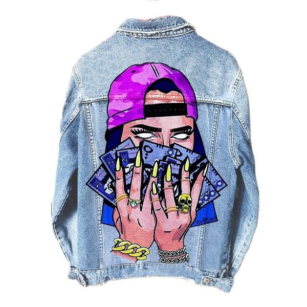 teenage girl autumn retro washed lapel single-breasted denim jacket street net red with the same fashion print pattern jacket, Black;brown
teenage girl autumn retro washed lapel single-breasted denim jacket street net red with the same fashion print pattern jacket, Black;brown
