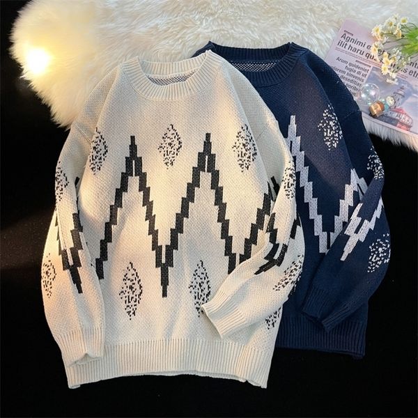 men's sweaters autumn and winter round neck loose color matching diamond sweater pullover men's fashion couple trend knitted 22092, White;black
men's sweaters autumn and winter round neck loose color matching diamond sweater pullover men's fashion couple trend knitted 22092, White;black