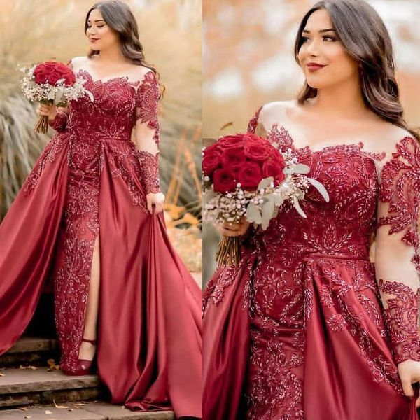 red beads mermaid evening dresses long sleeve appliqued prom gowns vintage detachable train formal pageant dress, Black;red
red beads mermaid evening dresses long sleeve appliqued prom gowns vintage detachable train formal pageant dress, Black;red