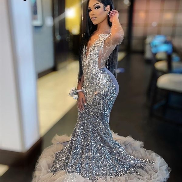 party dresses luxury sparkly mermaid prom dress for black girls glitter sequins ruffle tassels bead evening gown robe de bal 220923, White;black
party dresses luxury sparkly mermaid prom dress for black girls glitter sequins ruffle tassels bead evening gown robe de bal 220923, White;black