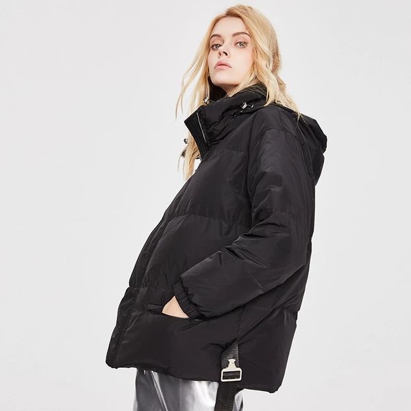 womens winter down jacket thick mid-length white duck coats stand-up collar with triangle zipper pocket and belt, Black
womens winter down jacket thick mid-length white duck coats stand-up collar with triangle zipper pocket and belt, Black