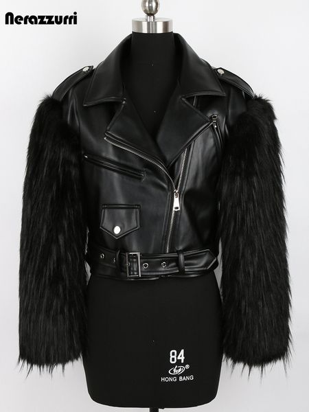 womens fur faux fur nerazzurri winter thick warm cool short white leather biker jacket with faux fur inside and long sleeve runway designer, Black
womens fur faux fur nerazzurri winter thick warm cool short white leather biker jacket with faux fur inside and long sleeve runway designer, Black