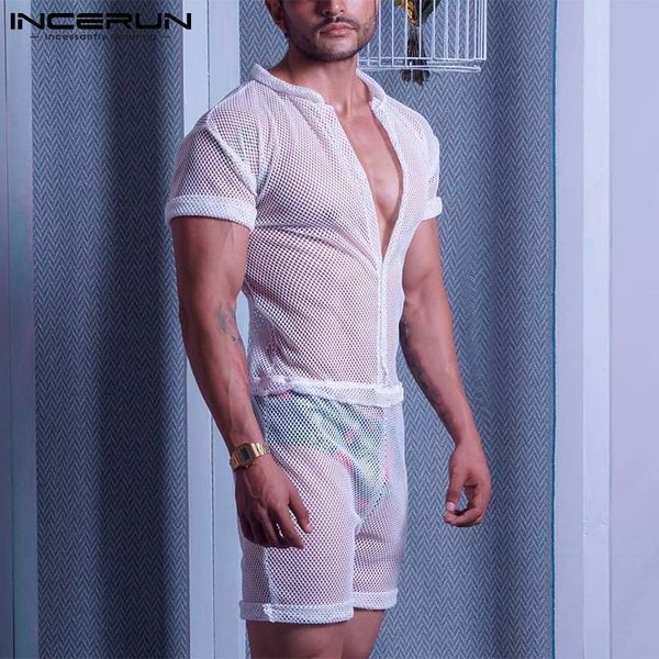 men's sleepwear men rompers pajamas mesh transparent v neck homewear short sleeve jumpsuits breathable sleepwear playsuits s5xl incerun, Black;brown
men's sleepwear men rompers pajamas mesh transparent v neck homewear short sleeve jumpsuits breathable sleepwear playsuits s5xl incerun, Black;brown