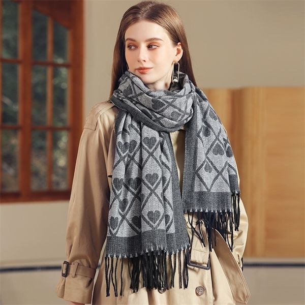 scarves luxury heart print scarf cashmere thick shawl women long winter wram pashmina wraps hijab with tassel bufanda foulard 2022 220927, Blue;gray
scarves luxury heart print scarf cashmere thick shawl women long winter wram pashmina wraps hijab with tassel bufanda foulard 2022 220927, Blue;gray
