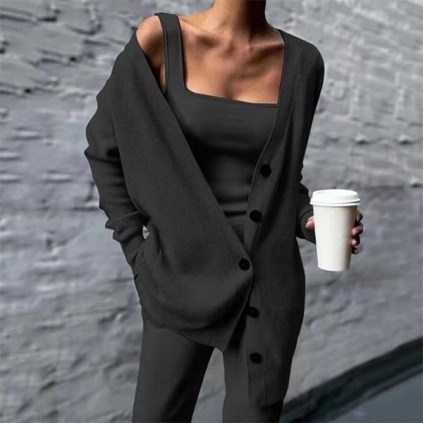 women's knits tees women three pices set autumn winter knitted solid cardigan tank and casual loose long pants female suit tracksuit 2, White
women's knits tees women three pices set autumn winter knitted solid cardigan tank and casual loose long pants female suit tracksuit 2, White