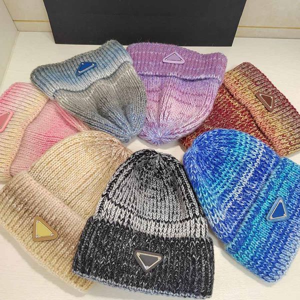 

Fashion Winter Knitted Hat Designer Warm Skull Caps for Man Woman 7 Stitching Colors, C1