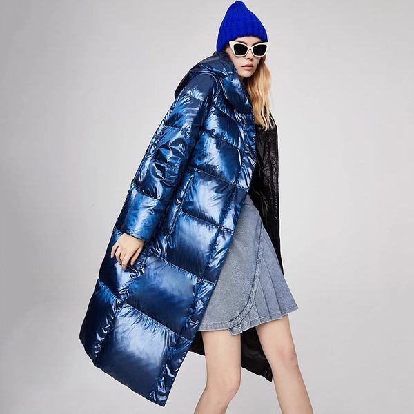 womens shiny hooded white duck down jacket winter casual thickened long laser coats, Black
womens shiny hooded white duck down jacket winter casual thickened long laser coats, Black