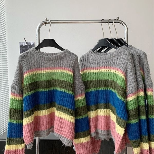 womens sweaters rainbow stripe loose womens autumn winter sweater korean fashion streetwear baggy knit pullover oversize y2k women 220923, White;black
womens sweaters rainbow stripe loose womens autumn winter sweater korean fashion streetwear baggy knit pullover oversize y2k women 220923, White;black