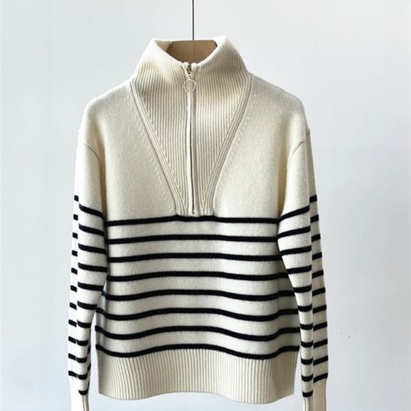 womens sweaters autumn and winter colorblocked striped pullover half zipper lapel longsleeved thick cashmere women casual knitted sweater 22, White;black
womens sweaters autumn and winter colorblocked striped pullover half zipper lapel longsleeved thick cashmere women casual knitted sweater 22, White;black
