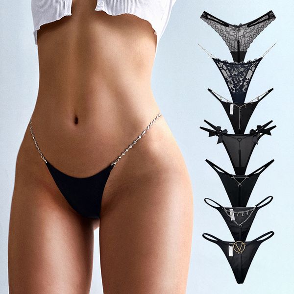 women t-back thongs panties metal chain black cotton briefs lingerie, Black;pink
women t-back thongs panties metal chain black cotton briefs lingerie, Black;pink