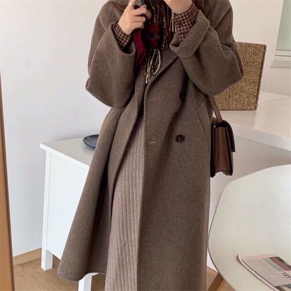 womens jackets autumn and winter korean woolen coat classic retro double breasted loose slim medium long 220926, Black;brown
womens jackets autumn and winter korean woolen coat classic retro double breasted loose slim medium long 220926, Black;brown