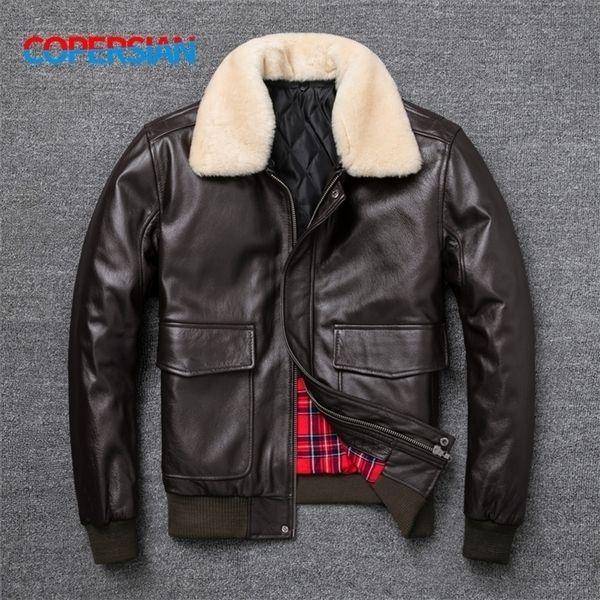 men's leather faux air force flight jacket fur collar genuine layer cow men black brown coat winter 220927
men's leather faux air force flight jacket fur collar genuine layer cow men black brown coat winter 220927