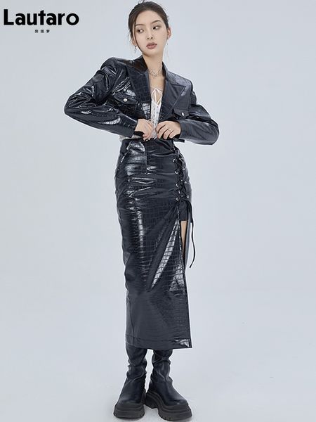 women's leather faux leather women s jackets lautaro 2 piece set s outfits lace up black shiny texture leather midi skirt with side sli
women's leather faux leather women s jackets lautaro 2 piece set s outfits lace up black shiny texture leather midi skirt with side sli