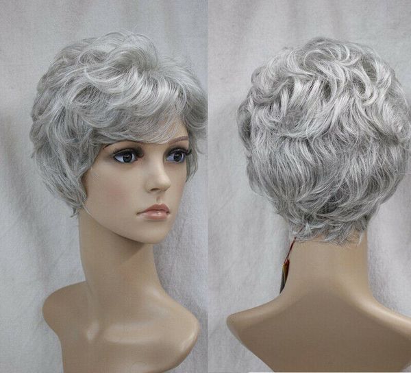 women dark grey wig cosplay wig short wavy curly wig ladies hair full wigs, Black