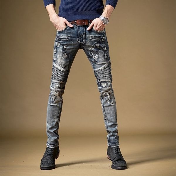 men's jeans light luxury mens slim fit stretch denim pants patchwork decors hole ripped moto biker retro blue pants 220927
men's jeans light luxury mens slim fit stretch denim pants patchwork decors hole ripped moto biker retro blue pants 220927