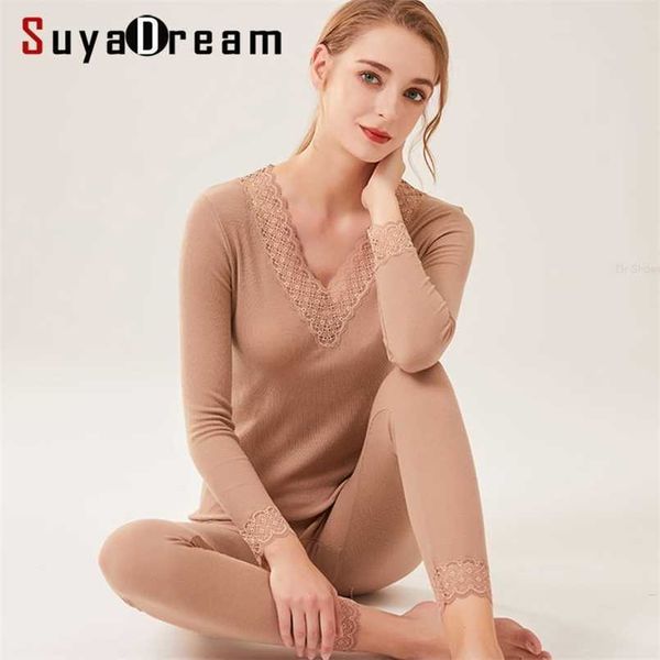 suyadream women autumn winter wool long johns 82%wool 18%silk lace v neck solid knitted thermal underwear 211221, Black;pink
suyadream women autumn winter wool long johns 82%wool 18%silk lace v neck solid knitted thermal underwear 211221, Black;pink