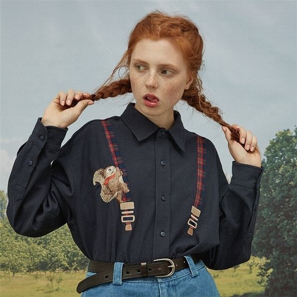 women's blouses shirts spring fashion design women cotton blouse long sleeve turn down collar ladies loose shirt squirrel plaid patch, White
women's blouses shirts spring fashion design women cotton blouse long sleeve turn down collar ladies loose shirt squirrel plaid patch, White