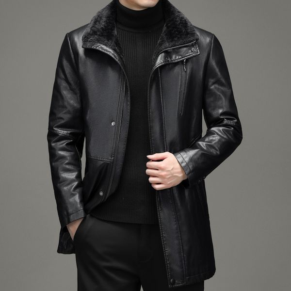 men's leather faux haining leather jacket autumn and winter medium length windbreaker warm fur onepiece coat 220927, Black
men's leather faux haining leather jacket autumn and winter medium length windbreaker warm fur onepiece coat 220927, Black