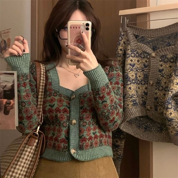 women's jackets autumn retro square floral cropped cardigan knitted slim pull femme jumpers single-breasted jacquard sweater coat 22092, Black;brown
women's jackets autumn retro square floral cropped cardigan knitted slim pull femme jumpers single-breasted jacquard sweater coat 22092, Black;brown